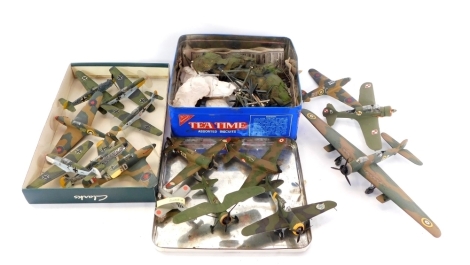 A group of kit built aircrafts, model stands, etc. (a quantity)