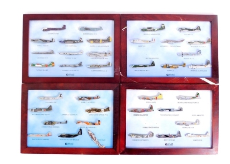 A group of Atlas Edition Aircraft pin badges, displayed on four boards.