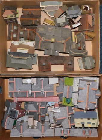 Various cardboard OO gauge railway outbuildings, houses, accessory packs, etc. (2 boxes)