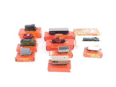 A group of Tri-ang Railways models, to include goods wagon, crane truck, tender for R259 loco, a WR brake van, mineral wagon with coal load, fish van, tarpaulin load wagon, dock shunter, empty boxes, track crane, etc. (a quantity)