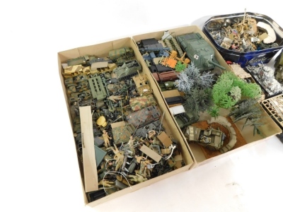 A group of kit built tanks and armored vehicles, trees, figures, etc. (3 boxes) - 3