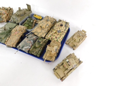 A group of kit built tanks, with armored painted detailing, die cast army vehicles, etc. (1 tray and 3 tanks) - 2