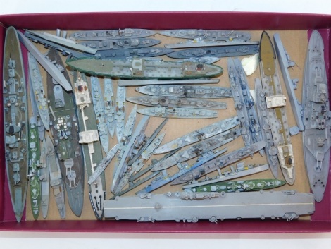 Plastic kit built British naval warships, destroyers, aircraft carriers, frigates, escort vessels, etc. (1 tray)