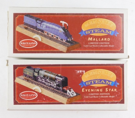 Two Memories of Steam cold cast resin collectable figures, limited edition, comprising 'Evening Star' and 'Mallard', boxed.