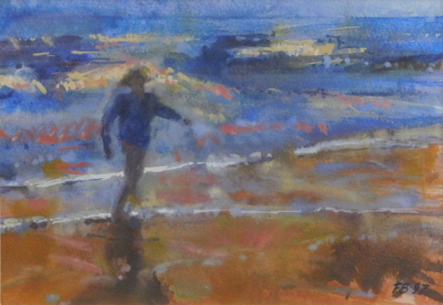 •Francis Bowyer (b.1952). Figure on the beach, watercolour, signed and dated (19)97, 18cm x 25cm.