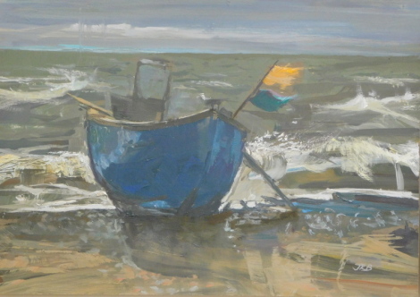 •Jason Richard Bowyer (b.1957). Last fishing boat, Sizewell, oil on panel, initialled, 31.5cm x 44.5cm. Gallery label verso.