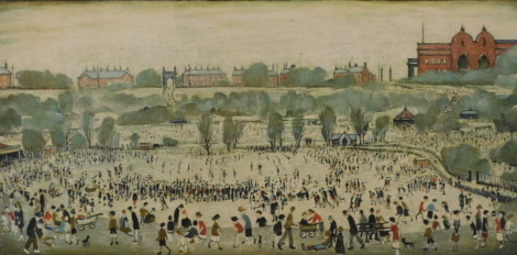 •Laurence Stephen Lowry (1887-1976). Peel Park, artist signed print, K.B.E. blind stamp, Venture Prints Limited, 40cm x 74cm.