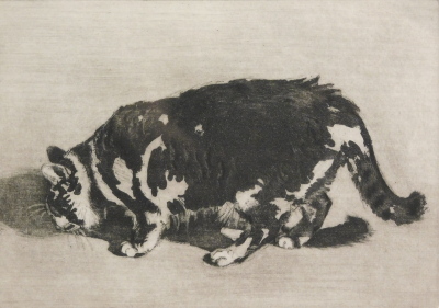 •Pat Schaverien (b.1951) Slade School. PCXII, cat, artist signed limited edition etching, 12cm x 18cm.