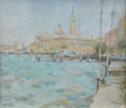 •DMA (20thC). San Giorgio Maggiore Bright day in March, oil, initialled and titled verso, 21cm x 23cm.