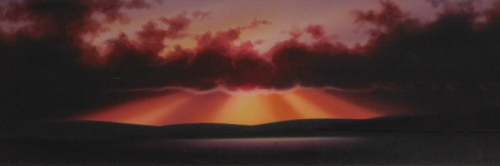 •PUL (20thC). Landscape on a twilight evening, initialled, 29cm x 88cm.