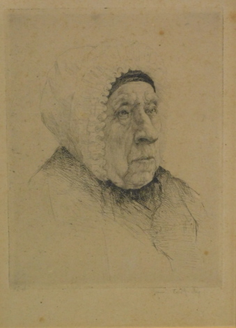 Rigby (19thC School). Lady in quarter profile facing dexter, etching, indistinctly signed, 18cm x 13cm.