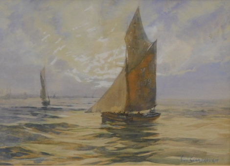 Frederick William Scarborough (1860-1939). Boats on calm waters, the sail marked 111 1479, watercolour, signed, 21cm x 35cm.