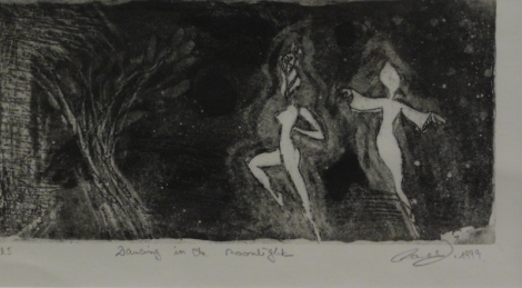 •20thC School. Dancing in the Moonlight, limited edition etching, indistinctly signed and dated 1999, 11cm x 22cm.