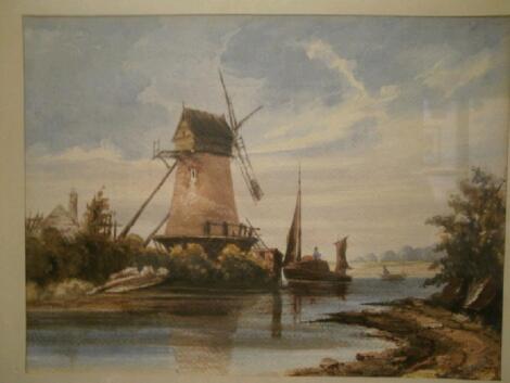 A Paul. Windmill in river landscape
