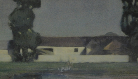 •Arthur Romilly Fedden (1875-1939). A Farm by Moonlight, watercolour, signed, 18cm x 30cm. Label verso Thomas Agnew & Sons. London.