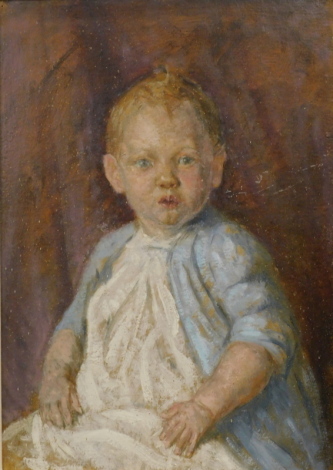 •George Warner Allen (1916-1988). Portrait of an infant, oil on board, unsigned, 49cm x 36cm Label verso James Bourlet & Sons.