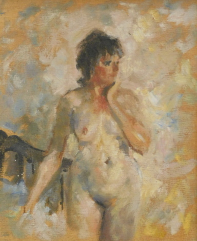 •20thC British School. Nude study, oil on board, unsigned, 25cm x 19cm.