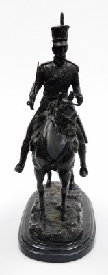 After John Rattenbury Skeaping (1901-1980). A French Hussar on horseback, bronze, on an oval marble base, signed, 40cm high. (base AF) - 3