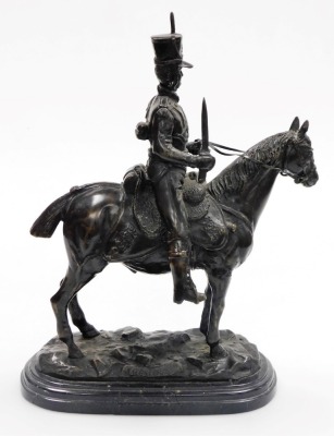 After John Rattenbury Skeaping (1901-1980). A French Hussar on horseback, bronze, on an oval marble base, signed, 40cm high. (base AF) - 4