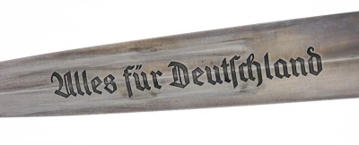 A German Third Reich SA dagger, with polished steel and ebonised scabbard, wooden handle and engraved blade, 37cm long. - 4