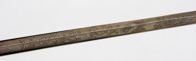 A Naval dress sword, with simulated shagreen handle bound with brass wire, the guard stamped with an anchor, the leather scabbard mounted with engraved brass scabbard, 97cm long. (AF) - 4