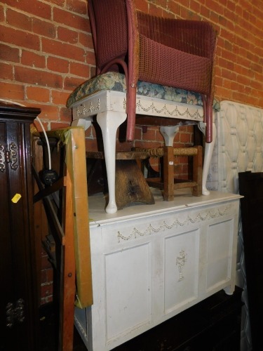 Sundry furniture, to include French style blanket chest, matching stool, foot stools, etc. (6)