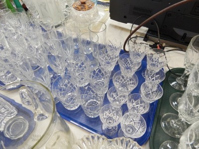 Various glassware, to include drinking glasses, wine glasses, sherry glasses, tumblers, bells, candlesticks, vase, etc. (6 trays) - 2