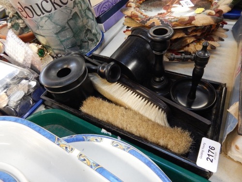 An Edwardian ebony dressing table set.