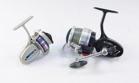 A Mitchell 906 fixed spool reel, with original box, and a small fixed spool spinning reel. (2)