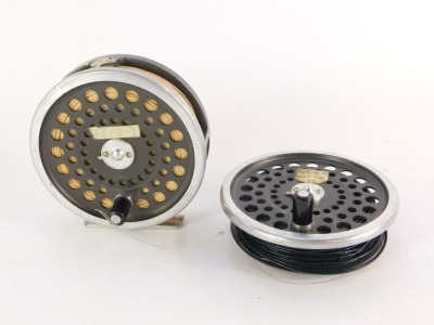 A Hardy Marquis #10 alloy fly reel, with spare spool and two lines.