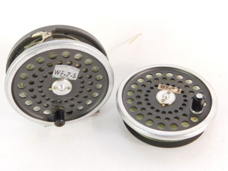 A Hardy Marquis #10 alloy fly reel, with spare spool and two sinking lines.