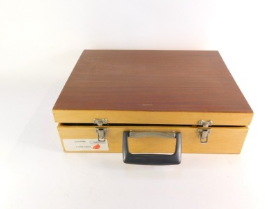 A wooden fitted travel case for fishing reels, and five Hardy plastic reel cases. (6) - 2