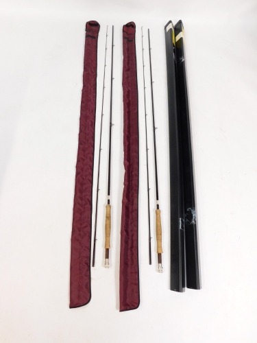 Two Drennan 10ft bank light line trout fishing rods, with two protective tubes.