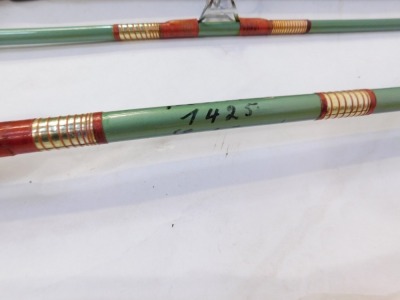 A Winfield Beachcaster rod, and other rods, to include a Daiwa three piece fibre glass float rod, another Beachcaster, spinning rods, etc. (7) - 7