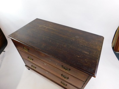 A late Georgian mahogany chest of three long drawers, raised on bracket feet, 85cm high, 108.5cm wide, 57cm deep. - 2