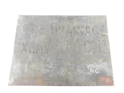 A Land Drainage Excavation Co Ltd metal sign, Westlode Street Spalding, 31cm x 42cm.