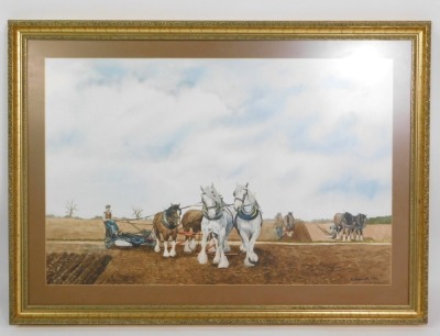 S Shearsmith (20thC School). Ploughing scene, watercolour, signed and dated 1993, 49cm x 72cm. - 3