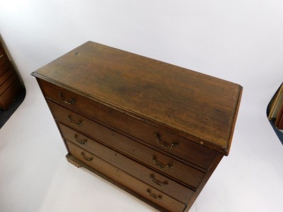 A George III oak chest, of four long graduated drawers, raised on bracket feet, cut down, 88cm high, 100cm wide, 46cm deep. - 2