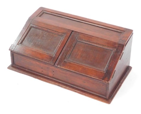 A Victorian stained pine chapel hymnal and prayer book box, 21cm high, 53.5cm wide, 29cm deep.