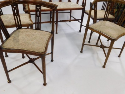 A Victorian beech and line inlaid salon suite, comprising a two seater sofa, 102cm wide, and four tub back corner chairs. (5) - 4