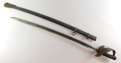 An Italian 1860M light/heavy cavalry trooper's sword, with a wire bound grip, iron guard, and curved steel blade, with scabbard, 107cm long. - 2