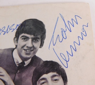 The Official Beatles Fan Club black and white photograph, bearing blue biro signatures, 10cm x 14cm. Provenance ABC Cinema, Huddersfield, 29th November 1963, given out from the dressing room and signed by staff and crew. - 4