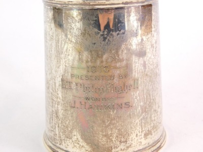 An Edward VII silver tankard, engraved 'IFA 1910 presented by Mr Philip Mighell won by J Hawkins', Birmingham 1905, 10¾oz. - 2