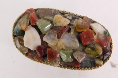 A stone set pill box, the oval pill box with semi precious stone top, white metal marked Alpaca Mexico. - 2