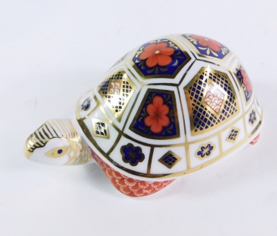 A Royal Crown Derby Imari tortoise paperweight, lacking stopper, No XLIX, 12cm wide, boxed. - 4