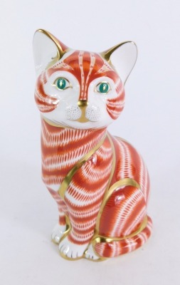 A Royal Crown Derby Imari cat paperweight, seated, silver stopper, No LIII, 14cm high, boxed. - 4