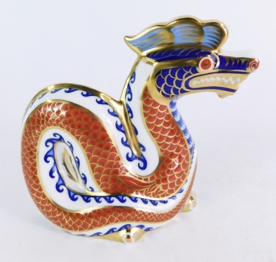 A Royal Crown Derby dragon paperweight, gold stopper, 11.5cm high, boxed. - 4