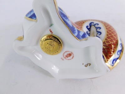 A Royal Crown Derby dragon paperweight, gold stopper, 11.5cm high, boxed. - 5