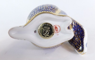 A Royal Crown Derby badger paperweight, silver stopper, 9cm high, boxed. - 5