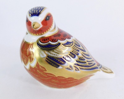 A Royal Crown Derby chaffinch paperweight, silver stopper, 8cm high, boxed. - 4